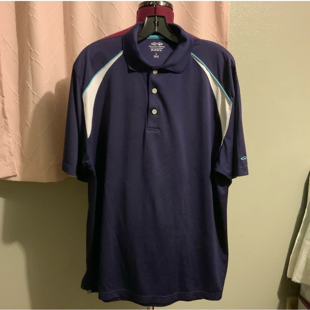 Like New Dark Blue Polo with White and Teal Accents